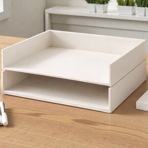 🧚🏻‍♀️ Set of 2 Stackable Desktop Paper Sorters White Fabric Covered Paper Lined